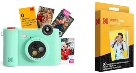 KODAK Smile+ Cámara de impresión instantánea Digital 2 en 1 e Impresora de Fotos inalámbrica con Bluetooth + Papel fotográfico Premium KODAK de 2 x 3 (50 Hojas)