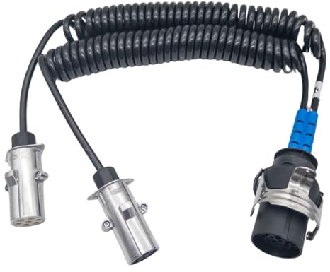 Adattatore a spirale elettrica a 15 poli | Cavo a spirale adattatore 15 poli su 2 x 7 poli | Cavo adattatore in alluminio per camion | 24 Volt – adatto per camion | veicoli trainanti | NFZ | rimorchio