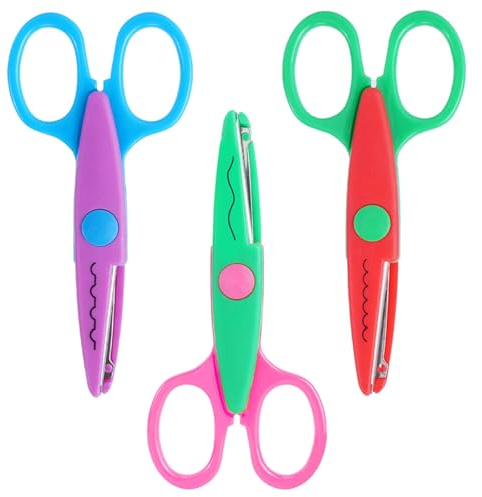 UCEC Set di 3 forbici per bambini dai 2 anni, forbici a zig-zag per bambini, forbici artigianali per bambini, forbici per artigianato, scuola elementare, ideali per fai da te, album di ritagli, album