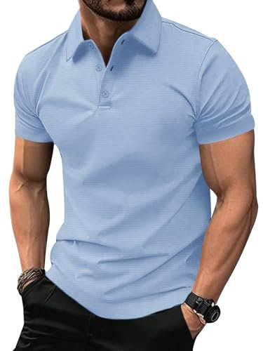 zitysport Mens Work Polo Shirts Short Sleeve Shirt Lightweight Breathable Outdoor Golf Polo Adult Shirt Men Summer Sport Basic Tshirt Tops(Light Blue XL)
