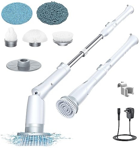 LABIGO Electric Spin Scrubber LA3 Pro, Cordless Bathroom Scrubber with 3 Adjustable Angle, 5 Replacement Head, Household Power Cleaning Brush with Extension Arm for Bathtub Window Car Tile Floor