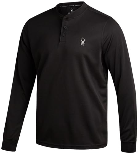 Spyder Herren-Thermo-Langarmshirt – feuchtigkeitsableitendes Henley-Shirt für Herren mit bis 30 Dri-Fit-Langarmshirts für Herren, Schwarz, L