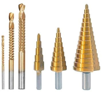 6PCS HSS Titanium Coated Drill Bit Set Wood Metal Hole Cutter Core Cone Drilling Tools Set