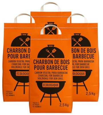 Charbon de Bois Écologique 2,5, 5 ou 10 kg – 100% Naturel, Allumage Rapide, Faible Taux de Fumée – Idéal Barbecue, Grill, Plancha – Fabriqué en Europe – Sac Kraft avec Poignée (10 kg)