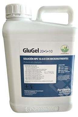 Abono fertilizante en gel especial con micro nutrientes 5L. Glugel NPK 20-5-10 sin cloruro.