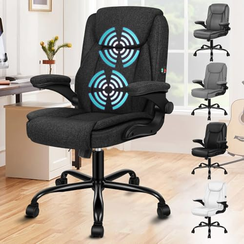ALFORDSON Bürostuhl Ergonomisch Chefsessel Massage, Schreibtischstuhl Armlehnen, 360° Drehstuhl Computerstuhl Wippfunktion 90°-135°,Besprechungsstuhl,höhenverstellbarer Leinen Schwarz | PC-stuhl Armlehnen, Drehstuhl Computerstuhl Wippfunktion 90°-135°,Besprechungsstuhl,höhenverstellbarer LeinenLeinen Schwarz