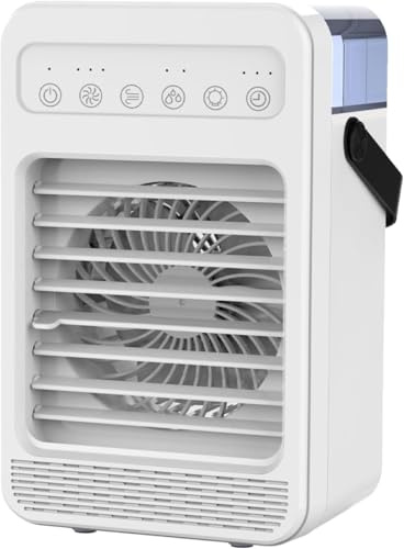 Mini climatiseur portable, refroidisseur d'air évaporatif personnel avec 4 vitesses, 7 couleurs, 600 ml, ventilateur portable à 2 brume froide pour chambre, bureau, voiture