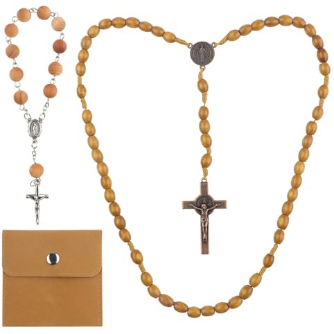 UYUYong Katholische Rosenkranz Kette Rosary Armbänder Und Halsketten Mit Samt Geschenkbeutel Rosenkranz Ketten Aus Holz Gebetskette Christlich Für Taufe Kommunion Hochzeit Party