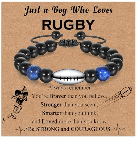 Twutqel Cadeau de rugby pour garçons, bracelet réglable en obsidienne œil de tigre pour 16e 18e anniversaire bijoux cadeaux pour fils, petit-fils, frère, neveu, amis équipe