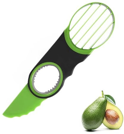 Cuchillo de aguacate 3 en 1, cortador de aguacate, cuchara de kiwi, abridor, cúter, herramienta con mango suave, color verde