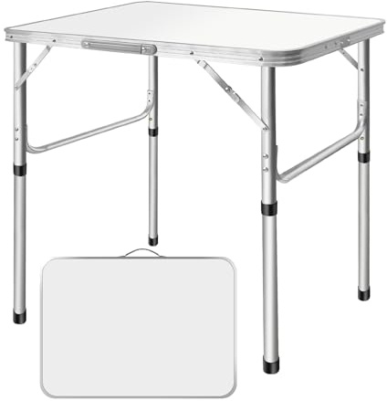 Rigogo Tragbar Klapptisch Aluminium, Campingtisch Flatbar für Balkon Terrasse Picknick, 2 Höhenniveau 70/33cm, Esstisch Bürotisch Partytisch 75x55x70cm, Weiß