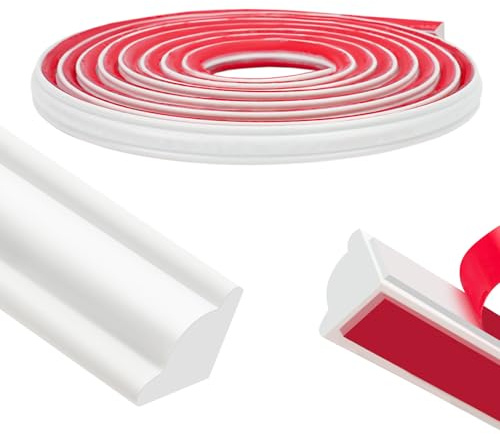 JSIWOTH Plinthe Souple Autoadhésive PVC, 5M Baguette de Finition Flexible - Moulure Adhésive pour Sol Stratifié, Mur, Plafond, Plan de Travail & Meuble, Peignable & DIY (12x9mm)