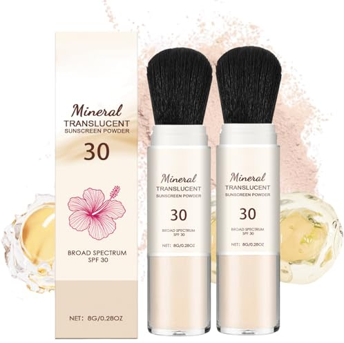 Mineral Sonnenschutz Puder 2 Stück - SPF 30 Sunscreen Setting Powder - Oil Control Sunscreen Powder mit Brush - Wasserfest Lang Anhaltend, Leicht und Atmungsaktiv - Sonnenschutz Haare und Kopfhaut