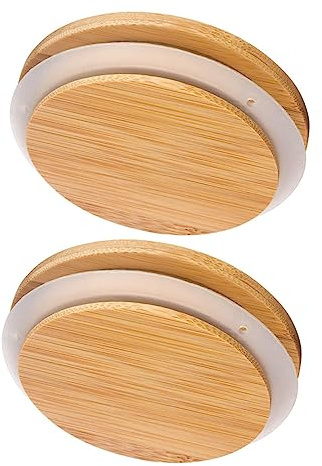 SOLUSTRE 2 Pezzi Coperchi Ermetici Per Barattoli in Vetro 4 Pollici Con Guarnizione Sigillante Coperchi Bamboo Per Conservazione Alimenti Essiccati E Vasetti Di Stoccaggio Casa E Cucina