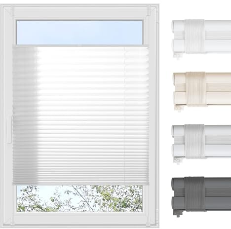 Grandekor Store plissé Klemmfix sans perçage l 50 x H 100 cm - Blanc - Store plissé pour porte et fenêtre - Opaque - Protection solaire - Pour salon, chambre d'enfant - Montage et stabilité