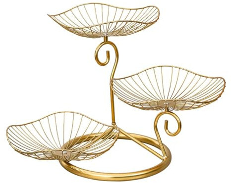 Fenteer Iron Fruit Basket Decoration Multipurpose Stylish 3 Tier Rustic Fruit Bowl Fruits Vegetable Holder for Candy Vegetable Garden, Gold