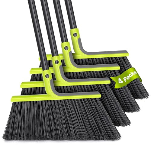 TidyBliss 4 Packs Outdoor Broom Heavy Duty, 56 inches Tall Commercial Soft Bristle Angle Brush for Sweeping Outside Patio Garden Porch Deck Shop Restaurant Garage House Lobby Hardwood Floors (Green)