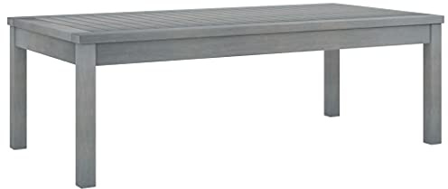 HaoChrymec Couchtisch aus Akazien-Massivholz mit Lamellen-Design, Witterungsbeständig, Beistelltisch Garten, Loungetisch Outdoor, Grau, 100 x 50 x 33 cm