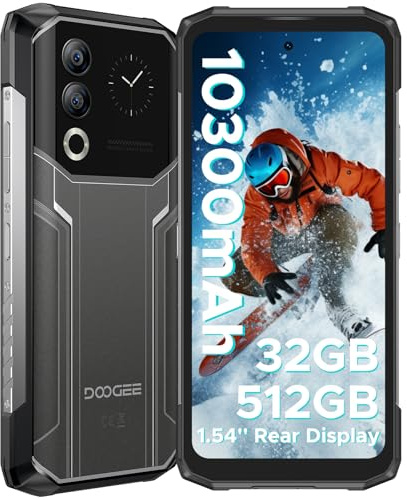 DOOGEE Blade20 Ultra Telephone Portable Incassable, 10300mAh, 32GB+512GB/2TB, 1.54” Écran Arrière & 6.6” HD+, 50MP Caméra,Android 14 Smartphone Incassable, 3 Fentes pour Carte/NFC/OTG/Face unlock/IP68