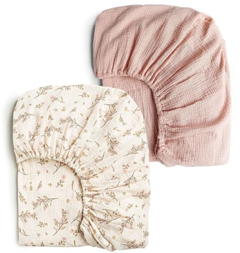 2 Sábanas Bajeras de Muselina para Cuna y Cochecito, Sábanas Transpirables de Algodón para Colchón de 80x40 cm