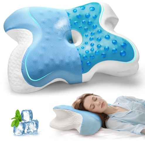 Untimaty Cooling Gel Memory Foam Pillow – Orthopedic Cervical Support for Side, Back & Stomach Sleepers, Two Heights Available, Washable Cover, Ergonomic Design