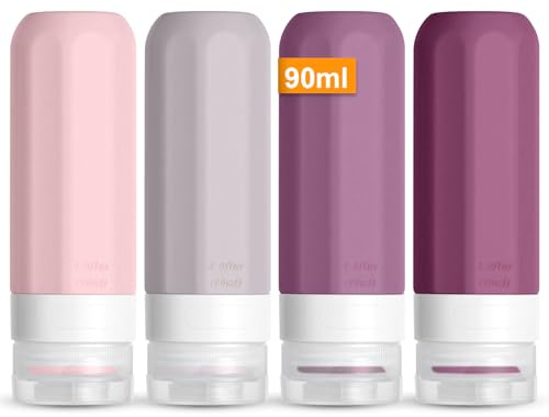 OSDUE Resflaska i silikon, 4-pack 90 ml klämbara reseflaskor läckagesäker, påfyllbara, klämbara behållare, krukor för lotion, flytande schampo, tvål och toalettartiklar