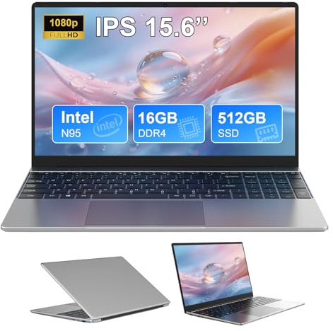 DEEMWOLF 15.6-inch Laptop,16GB DDR4 512GB SSD TF 1TB, N95 (up to 3.4 GHz), 5000 mAh, Win 11, 1920x1080 FHD, WiFi 5, USB 3.0, Gaming Computer Notebook, Full Backlit Keyboard,Silver