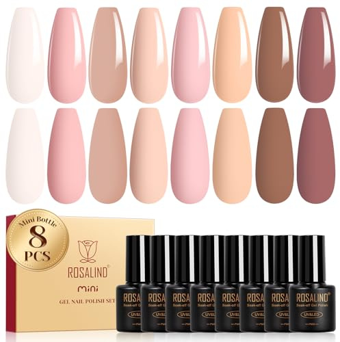 ROSALIND UV Nagellack Nude 8 Farben Nude Rosa Braun Gel Nagellack | Soak-Off Mini UV LED Farbgel Gelnägel für Nail Art Design Gel Nail Polish Maniküre Geschenk