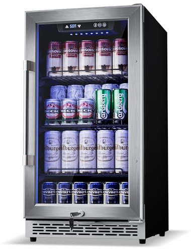 Minorfun 18 inch Glass Door Beverage Refrigerator – 160 Can Mini Fridge for Wine, Beer, Soda, Ideal for Home, Office, or Bar, Under Counter Built-In Design