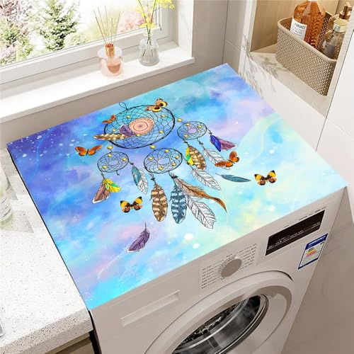 Hearda Housse Machine a Laver Plumes Colorées, Dessus Tapis Lave Linge Antidérapant, Housse de Protection pour Machine à Laver Top, Tapis de Protection pour Dessus Sèche-Linge (Bleu,30x40cm)