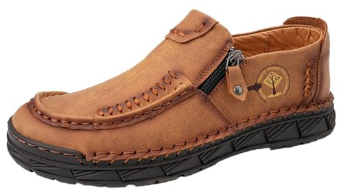Scarpe casual tradizionali da uomo. Stivali da guida fatti a mano di fascia alta, da infilare, per viaggi, attività all'aria aperta., marrone, 45 EU