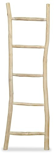 Teakholz Handtuchleiter 150 cm, 5 Sprossen Handtuchhalter Leiter, dekorative Kleiderleiter aus Teak für Handtücher, Kleidung und Zeitschriften, stabil und langlebig