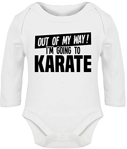Hippowarehouse Out of My Way I'm Going to Karate Baby Vest Bodysuit (Long Sleeve) Boys Girls White