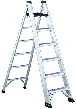 Svelt Svelt Scala Professionale a Doppia Salita in Alluminio – 5 Gradini + Piattaforma Portattrezzi, Gradini Saldati, Antisdrucciolo, Certificata