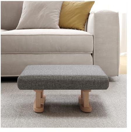 INMOZATA Linen Fabric Footstool Pouffe Stool Low Stool Change Shoe Footrest Wooden Legs for Living Room Bedroom (Grey)