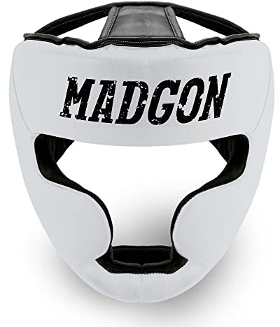 MADGON Kampsport Huvudskydd med Otrolig Stötabsorbering! Heltäckande Huvudskydd - Perfekt Synfält och Minimal Svett - Hjälm för Kampsport, MMA, Boxning, Kickboxning, Sparring - Väska Ingår!