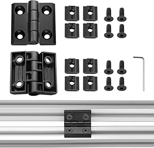 JiGiU 2 Stück Scharnier M6 für 3030 Aluprofil Nut 8, Zinklegierung, Schwarz | Klappscharnier mit Nutenstein & Schrauben, Aluprofil-Zubehör Drehband Türscharnier für DIY 3D-Drucker Schrank Verbinder