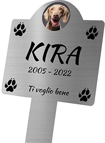 GFD Targhetta commemorativa da Giardino per Animali Domestici. Uso Esterno, Personalizzabile, Impermeabile. Mis 25x12 cm (Argento)