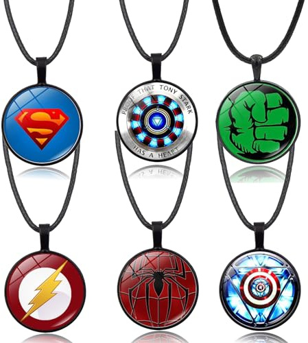 Ubephant The Avengers Collana, Superheroes Collares, Collar con Colgante, Accesorios Superheroes, 6pcs S-uperheroes Collar Accesorios C-ollar de Personaje de Anime, Regalo de para Niños