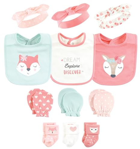Hudson Baby Baby Girls Caps or Headbands, Bibs, Mittens and Socks 12pc Set, Woodland, 0-6 Months