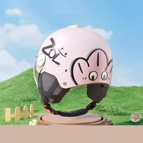 QJWMatic Kinder Motorradhelm Retro Elektro 3/4 Jungen Mädchen Halbhelm Niedlicher Offener Helm Jugendhelm Mit Visier Für Jet Scooter Moped Cruiser E,48-55CM