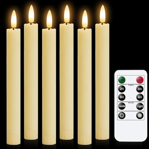 YushengTai 6 st stavljus LED, 25 cm ljus långa tunna LED-stavljus med timerfunktion och flimrande, LED-stavljus med fjärrkontroll för inomhusdekorationer, helloween-dekoration (batterier ingår ej)