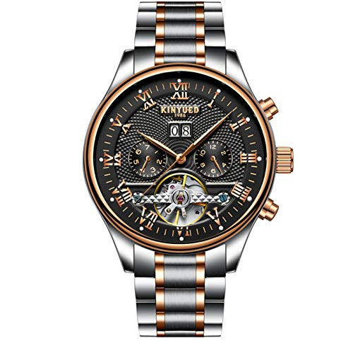 HFWXYSA Orologio Uomo Automatico Meccanico Acciaio Inossidabile Impermeabile Orologi Uomo Moda Casual Tourbillon Orologi Uomo da Polso,Black Rose Gold