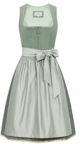 Nübler Dirndl midi Damen - 2 teilig inkl. Kleid und Dirndl Schürze, Rocklänge 60cm - Moderne bayrische Tracht, Effi Salbei, Größe:38