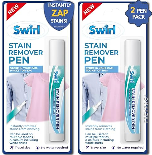 Swirl Instant Stain Remover Pen | Goodbye Wine Stain | Food Splatter | Dirt Blemish | Unidentified Splodge | Quick Dry | Works on all Fabrics (Bundle by FREYPAC®) (2)