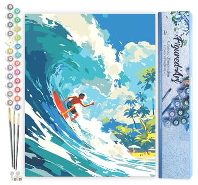 Figured'Art Peinture par Numéro Adulte Surf à Hawaï - Activité Manuelle Kit de Loisir Créatif DIY Numéro d'Art Complet - 40x50cm sans châssis en bois