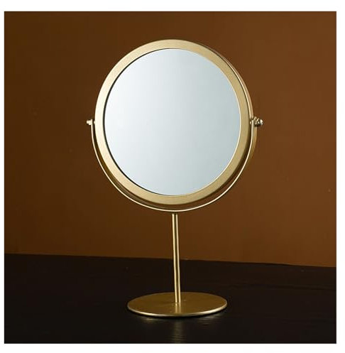 JMORCO Kosmetikspiegel Messing Gold Metall Make-Up Spiegel Luxus Retro Dressing Spiegel Desktop Schlafzimmer Quadratischen Runden Spiegel Schlafsaal Make-Up Spiegel(Gold-19x28x10cm)