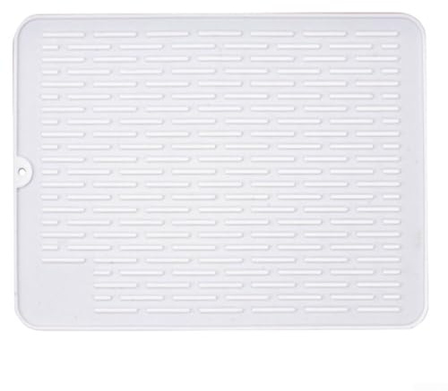 FACULX Tapis d'évier en silicone antidérapant, tapis de séchage antidérapant pour évier de cuisine, comptoir, réfrigérateur, tiroir, 40 x 30 cm, blanc