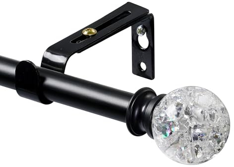 Curtain Pole Black 67 to 187cm, 16mm Curtain Poles with Translucent End Caps, Splicable Telescopic Curtain Pole, Decorative Curtain Rod for Bedroom, Living Room, Balcony, Window