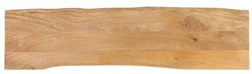 QUAHEAS Bordsskiva med trädkant 180 x 40 x 2,5 cm, mango, robust bänkskiva för matbord, skrivbord, soffbord, naturliga kanter, slitstark